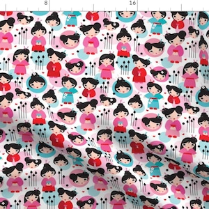 Geisha Fabric - Geisha Girls By Littlesmilemakers - Geisha Kawaii Japanese Quilting Illustration Cotton Fabric By The Yard With Spoonflower
