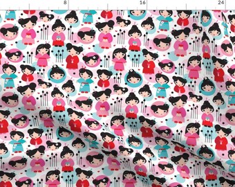 Geisha Fabric - Geisha Girls By Littlesmilemakers - Geisha Kawaii Japanese Quilting Illustration Cotton Fabric By The Yard With Spoonflower