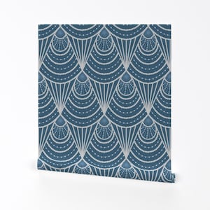 Art Deco Wallpaper - Art Deco Dark Blue By Sveta Aho - 1920s Roaring 20s Geometric Fan Removable Self Adhesive Wallpaper Roll by Spoonflower