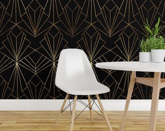 Art Deco Wallpaper - All That Jazz Geometric By Thewellingtonboot - Black Gold Custom Removable Self Adhesive Wallpaper Roll by Spoonflower