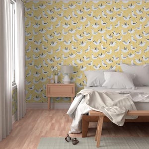 Birds Wallpaper - Seagulls On Yellow By Heleenvanbuul - Birds Yellow Custom Printed Removable Self Adhesive Wallpaper Roll by Spoonflower image 5