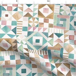 Watercolor Apparel Fabric - Patchwork Pastel Medium by ninola-design - Geometric Faux Tile Art Deco Square Clothing Fabric by Spoonflower