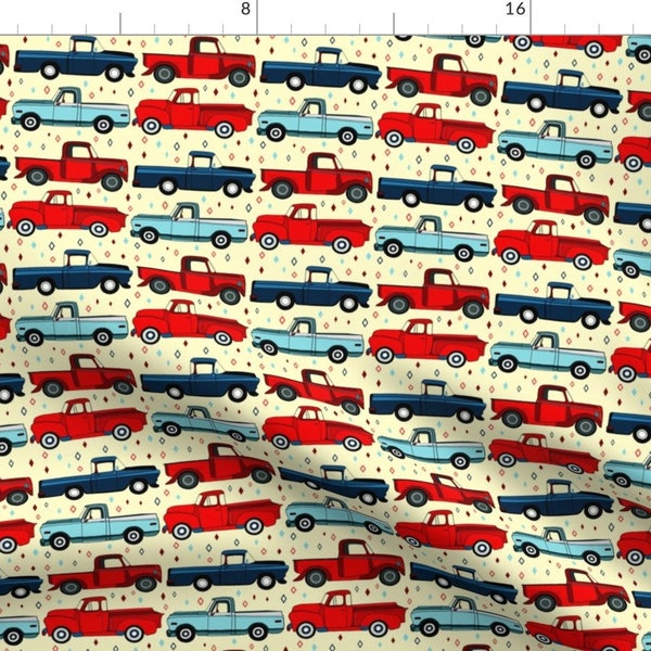 Truck Fabric - Winter Vintage Trucks With Diamonds Small By Tigatiga - Vintage Retro Cars Nursery Cotton Fabric By The Yard With Spoonflower