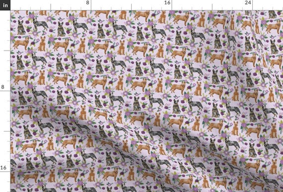 Cattle Dog Fabric - Australian Cattle Dog (Smaller) Pet Cheater Quilt Florals By Petfriendly - Cotton Fabric By The Yard With Spoonflower