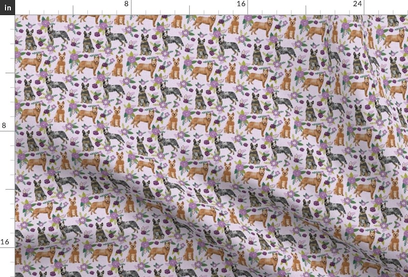 Cattle Dog Fabric - Australian Cattle Dog (Smaller) Pet Cheater Quilt Florals By Petfriendly - Cotton Fabric By The Yard With Spoonflower image 1