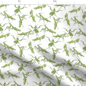 Praying Mantis Fabric - Praying Mantis On White By Landpenguin - Green Praying Mantis Cotton Fabric By The Yard With Spoonflower