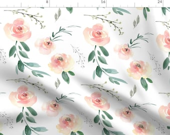 Pink Watercolor Floral Fabric - Blush Watercolor Floral By Linenandlillie - Watercolor Floral Cotton Fabric By The Yard With Spoonflower