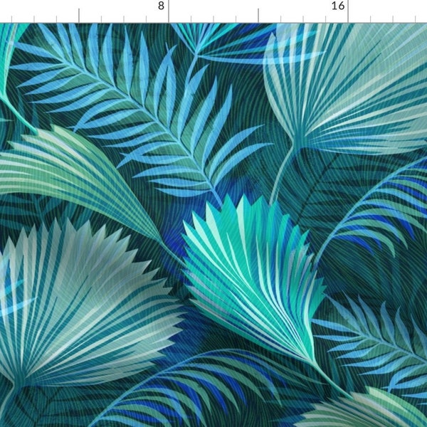 Blue Palm Fabric - Fan Palms Turquoise by asta_barrington - Tropical Foliage Rainforest Summer Large Scale Fabric by the Yard by Spoonflower