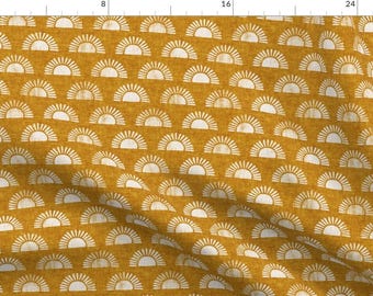 Harvest Gold Sun Fabric - Small Scale Sunshine Block Print Boho Sun Print Cream On Golden By Littlearrowdecor - Sun Fabric With Spoonflower