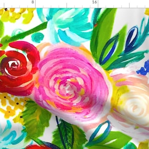 Modern Floral Fabric - Large Print Neon Summer Floral By Theartwerks - Modern Watercolor Floral Cotton Fabric By The Yard With Spoonflower