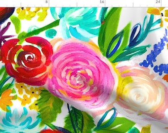 Modern Floral Fabric - Large Print Neon Summer Floral By Theartwerks - Modern Watercolor Floral Cotton Fabric By The Yard With Spoonflower