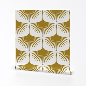 Mustard Gold Crane Removable Peel and Stick Wallpaper - Art Deco Vintage Gold Luxurious - Wall Art Wall Decor - Art Deco Swan by katerhees