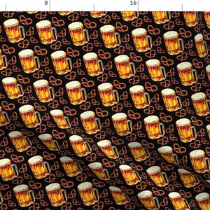 Beer Fabric - Beer Pretzel - Black By Kellygilleran - Kitsch Retro Beer Mug Pretzel Octoberfest Cotton Fabric By The Yard With Spoonflower