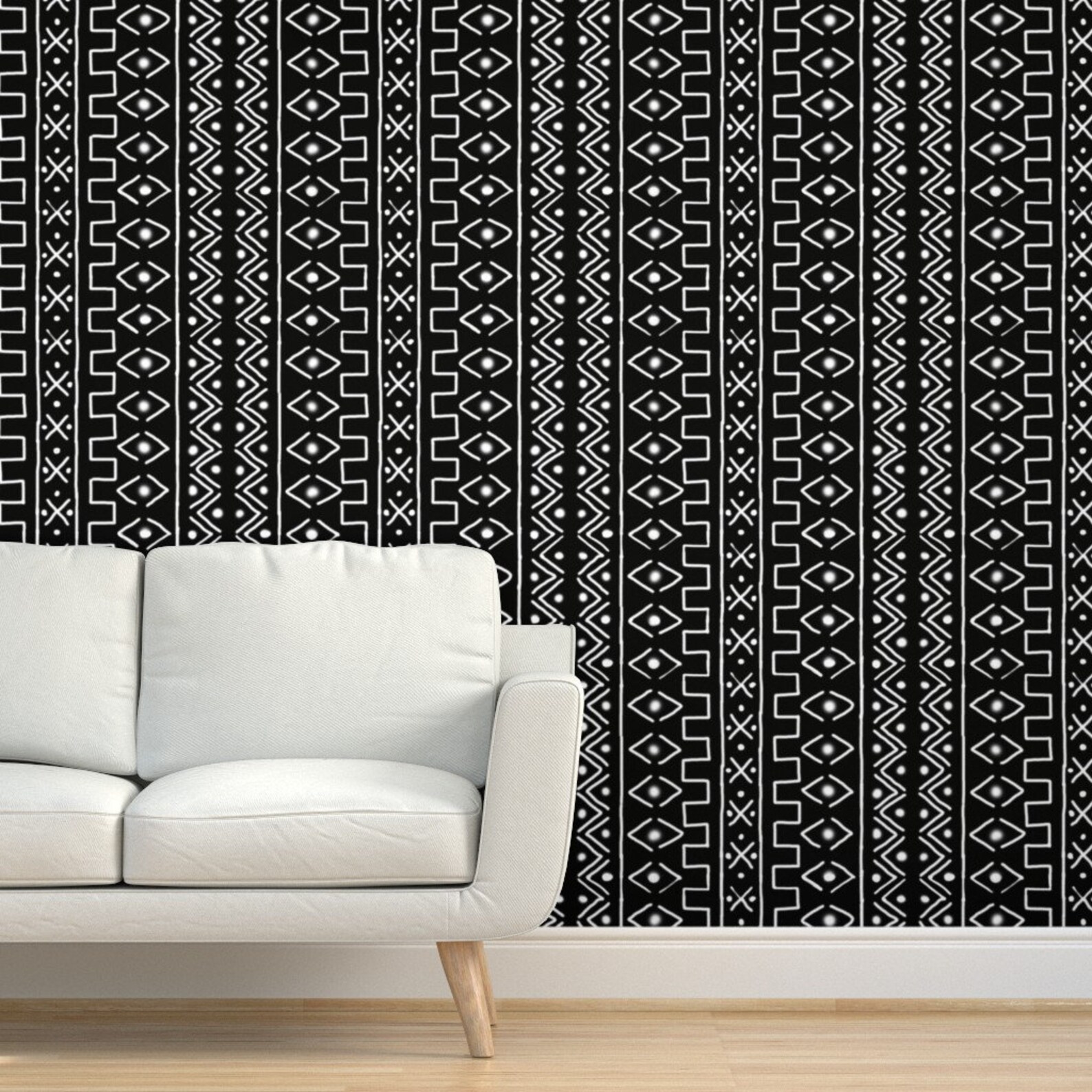 Mudcloth Wallpaper White on Black Mudcloth by Eclectic House | Etsy