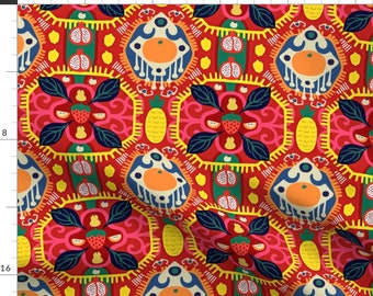 Kilim Fabric - Kilim Ikat Fruity By Susan Polston - Kilim Modern Bohemian Boho Red Yellow Cotton Fabric By The Yard With Spoonflower
