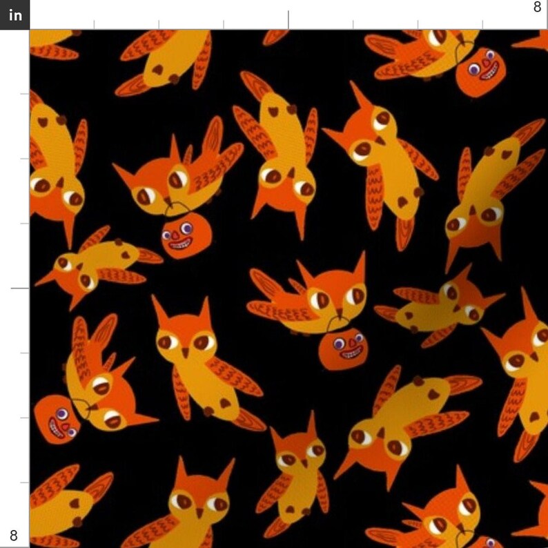 Orange Halloween Owls Fabric Halloween Owls By Heidikenney Spooky Halloween Owl Cotton Fabric By The Yard With Spoonflower zdjęcie 2