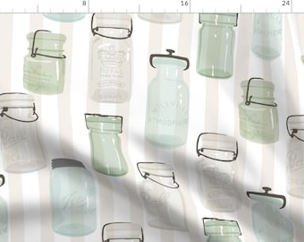 Canning Jars Fabric - Canning Jars By Fernlesliestudio - Modern Farmhouse Canning Jars Striped Cotton Fabric By The Yard With Spoonflower