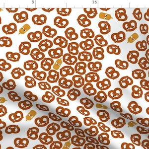 Cute Pretzel Fabric - Pretzels Mustard By Heidikenney - Pretzel Kawaii Kids Food Mustard Germany Cotton Fabric By The Yard With Spoonflower
