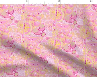 Summer Fabric - Pink Lemonade by beesocks - Sweet Treat Lemons Citrus Strawberry Pink Lemonade Lemonade Fabric by the Yard by Spoonflower