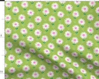 Happy Daisy Apparel Fabric - Daisies Happy Green by yupcat - Cute Hand-drawn Small Scale Light Green Fun Cute Clothing Fabric by Spoonflower