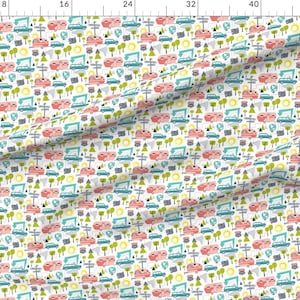 Camping Vacation Fabric - Road Trip - Retro Summer Camping By Heatherdutton - Summer Camping Cotton Fabric By The Yard With Spoonflower image 2