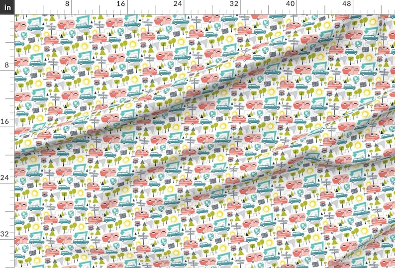 Camping Vacation Fabric - Road Trip - Retro Summer Camping By Heatherdutton - Summer Camping Cotton Fabric By The Yard With Spoonflower image 2