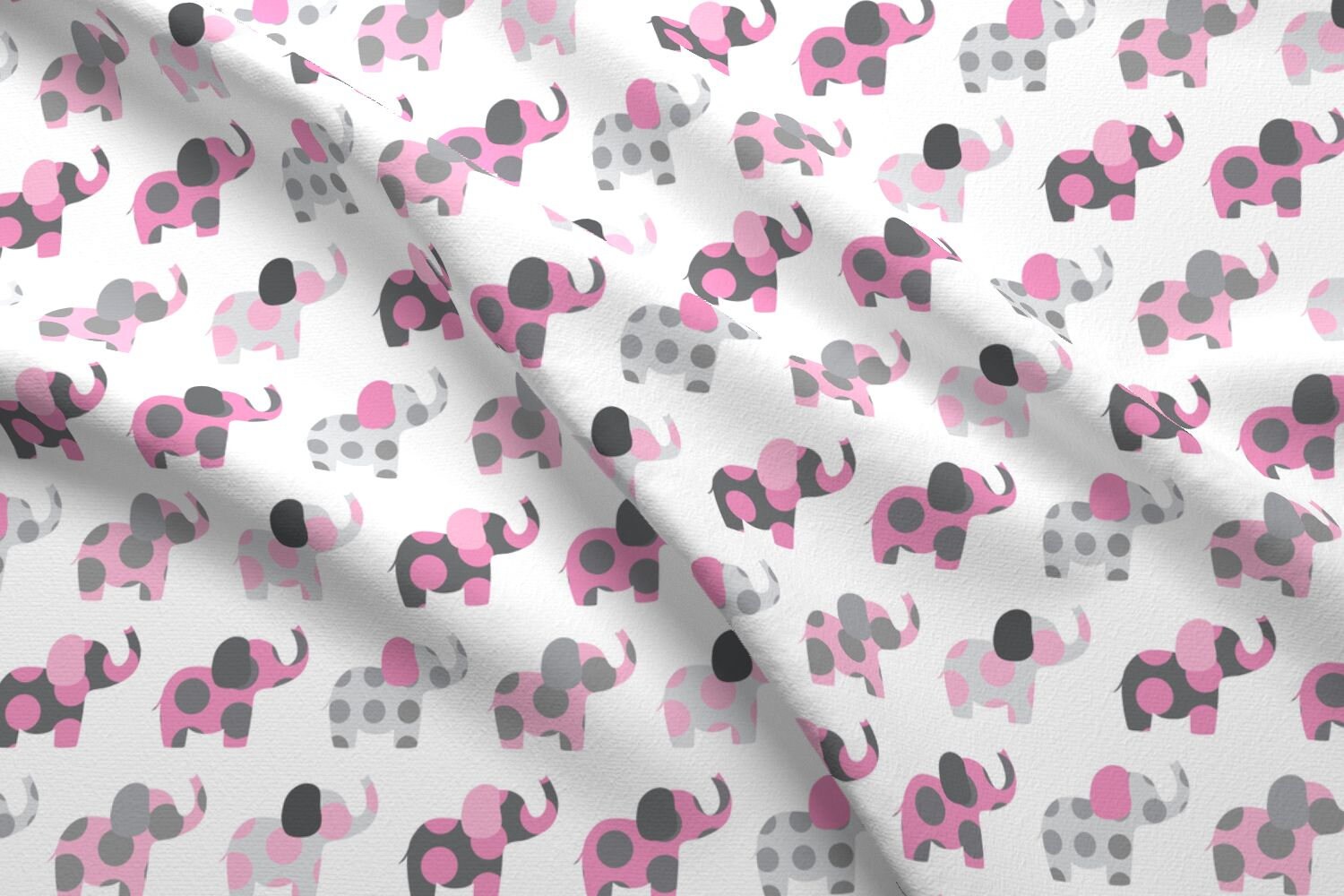 Pink Gray Elephants Fabric Ellie's Elephant Friends In Etsy
