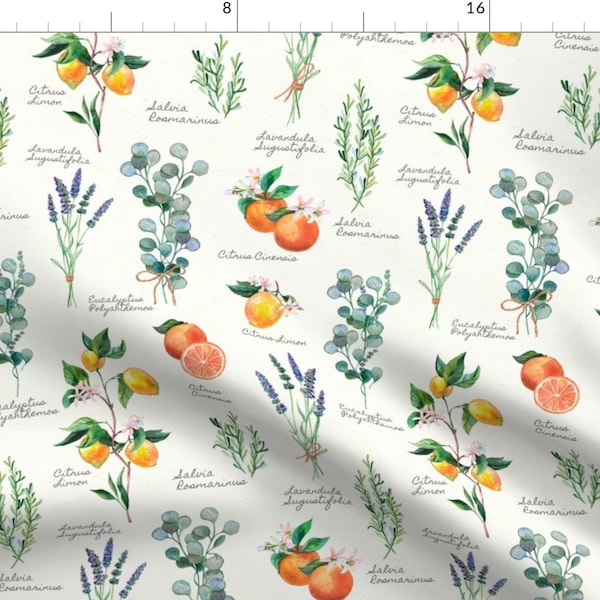 Botanical Fabric - Aromatherapy By Pattern Talent - Botanical Garden Herbs Flowers Citrus Fruits Cotton Fabric By The Yard With Spoonflower