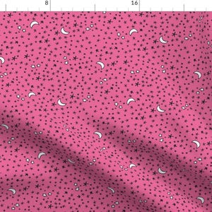 Spooky Fabric - Curses And Spells Stars Black And Pink By Bella Modiste - Scary Moon Pink Cotton Fabric By The Yard With Spoonflower