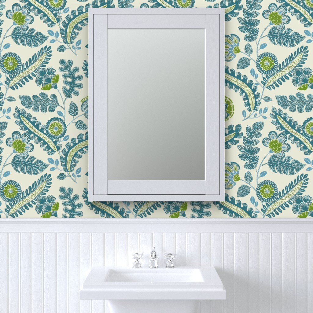Bohemian Wallpaper Indian Chintz Blue Green by Kate Rowley | Etsy