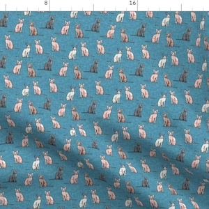 Blue Sphynx Cats. Hairless Cats Fabric - Sphynx Cats by littlearrowdesign -  Sphynx Cat Fabric Feline  Fabric by the Yard by Spoonflower