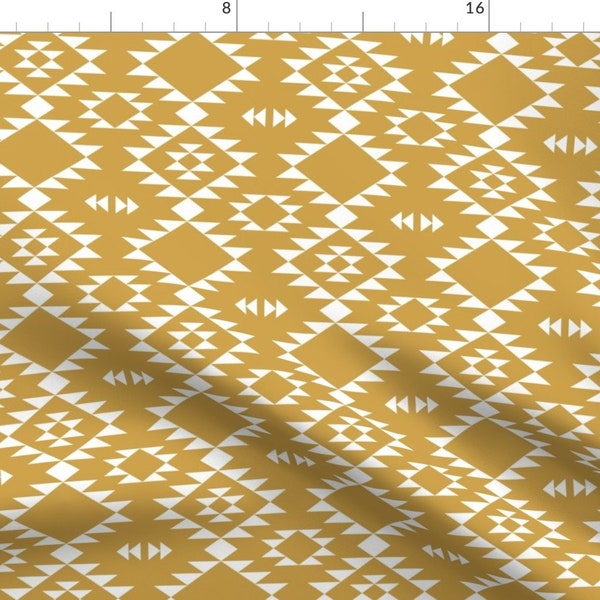 Southwestern Tribal Fabric - Gold White By Kimsa - Bohemian Tribal Southwestern Cotton Fabric By The Yard With Spoonflower