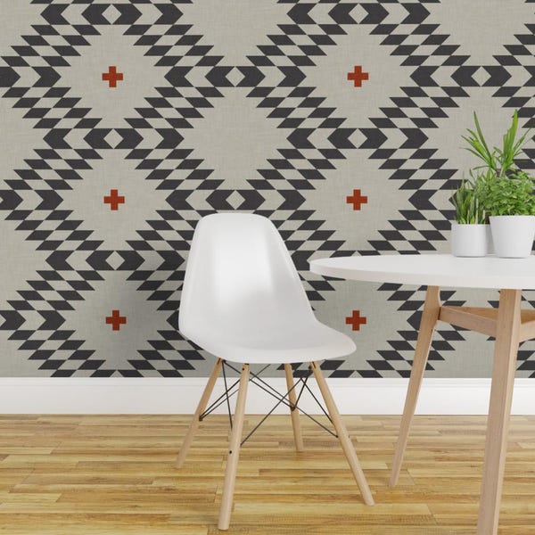 Geometric Wallpaper - Native Natural Orange Large By Holli Zollinger - Custom Printed Removable Self Adhesive Wallpaper Roll by Spoonflower