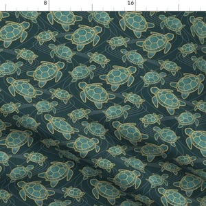 Turtles Green Yellow Fabric - Japanese Pond Turtle / Teal Small Scale By Marketa Stengl - Turtle Cotton Fabric By The Yard With Spoonflower