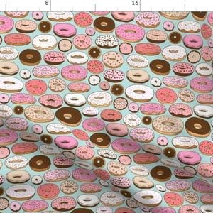 Donuts Fabric - Donuts On Blue By Kristinnohe - Donuts Blue Pink Sweet Baked Goods Cotton Fabric By The Yard With Spoonflower