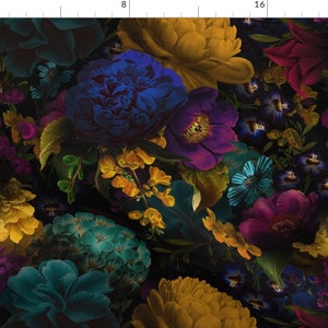 Baroque Watercolor Fabric - Vintage Elements Floral By Utart - Rich Maximalist Jewel Tone Floral Cotton Fabric by the Yard with Spoonflower