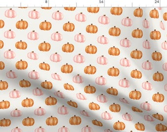 Harvest Fabric - Pink And Orange Watercolor Pumpkins by cateandrainn - Fall Autumn Halloween Thanksgiving Fabric by the Yard by Spoonflower