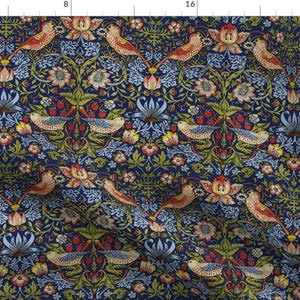 Morris Inspired Fabric - Strawberry Thief, Bright Blue By Peacoquettedesigns - Nouveau Cotton Fabric By The Yard With Spoonflower