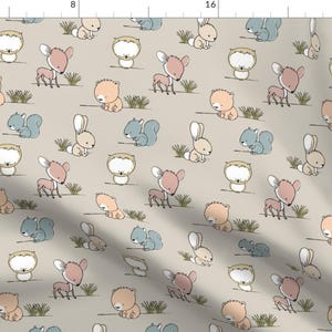 Bear Fabric - Woodland Babies Animals Grass On Beige By Littlearrowdesign Baby Nursery Boy Girl - Cotton Fabric By The Yard With Spoonflower