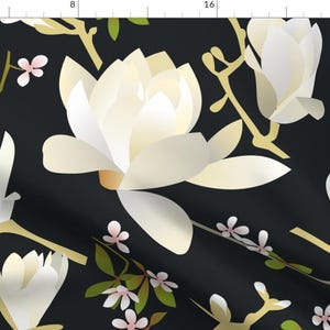 Magnolia Fabric - Magnolia Blooms By Amy Maccready - Magnolia Blooms Black Pink Green Modern Home Cotton Fabric By The Yard With Spoonflower