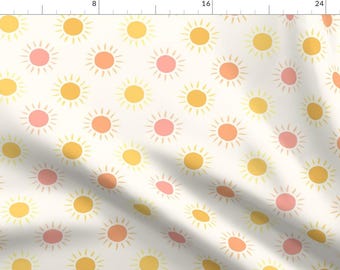 Sun Fabric - Summer Sun By Charladraws - Small Scale White Orange Yellow Pink Sunshine Happy Cotton Fabric By The Yard With Spoonflower