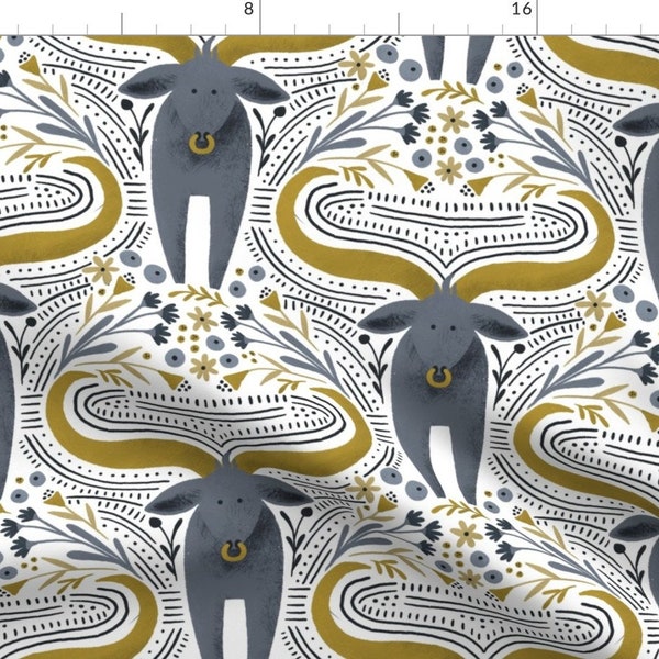 Ox Fabric - Bella The Ox Light By Amy Maccready - Longhorn 2021 Year of the ox cows cattle bulls Cotton Fabric By The Yard With Spoonflower