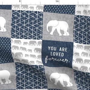 Grey Elephants Fabric - Elephant Wholecloth - You Are Loved Forever. - Navy By Littlearrowdesign - Elephants Fabric With Spoonflower imagen 1