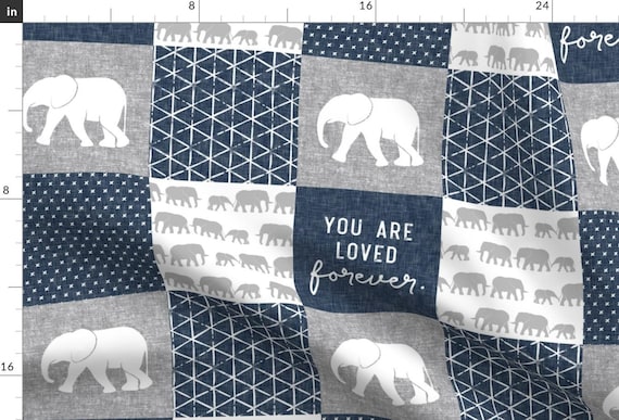 Grey Elephants Fabric - Elephant Wholecloth - You Are Loved Forever. - Navy By Littlearrowdesign - Elephants Fabric With Spoonflower