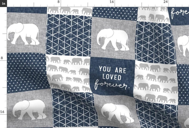 Grey Elephants Fabric - Elephant Wholecloth - You Are Loved Forever. - Navy By Littlearrowdesign - Elephants Fabric With Spoonflower imagen 1
