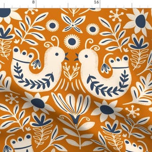 Birds Fabric - Scandinavian Folk Birds Floral by trendy_creation_prints - Folk Art Scandinavian Nature  Fabric by the Yard by Spoonflower