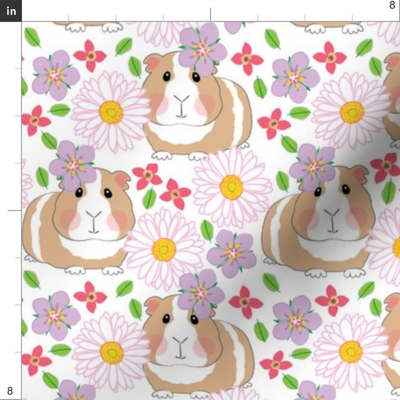 Guinea Pig Fabric GuineaPigsWithWhiteGerberDaisies By Etsy France