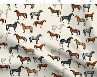 Equestrian Fabric - Vintage Horses by thistleandfox - Stallion Horse Lovers Vintage Drawings Horse Farm Fabric by the Yard by Spoonflower