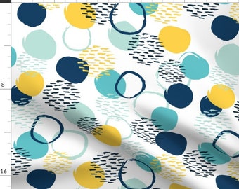 Abstract Blue And Yellow Circles Fabric - Abstract Circles By Essentially Nomadic - Abstract Cotton Fabric By The Yard With Spoonflower
