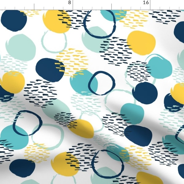 Abstract Blue And Yellow Circles Fabric - Abstract Circles By Essentially Nomadic - Abstract Cotton Fabric By The Yard With Spoonflower